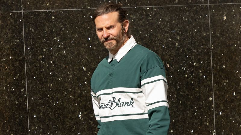 Bradley Cooper wearing a rugby shirt in New York this week.
