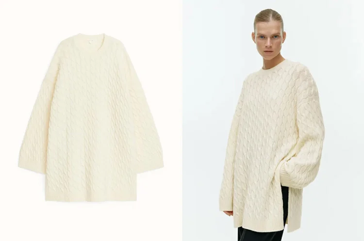 Cable knit wool jumper white