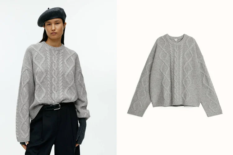Cable knit wool jumper grey