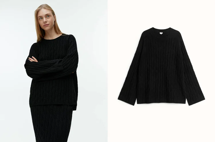 Relaxed cable knit jumper black