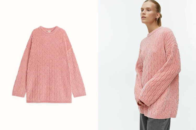 Cable knit chenille jumper pink