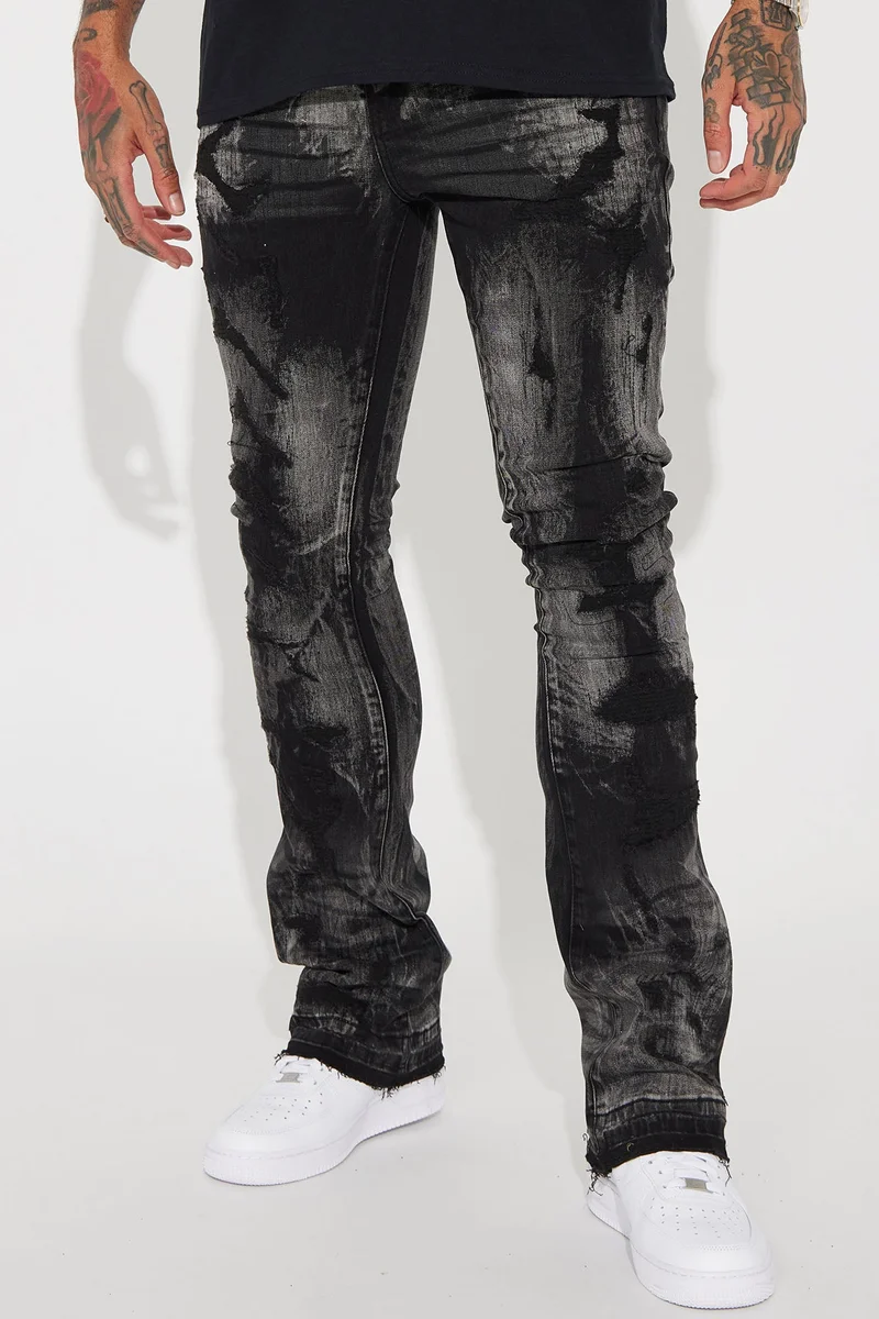Image of No Cap Stacked Skinny Flare Jeans - Black Wash