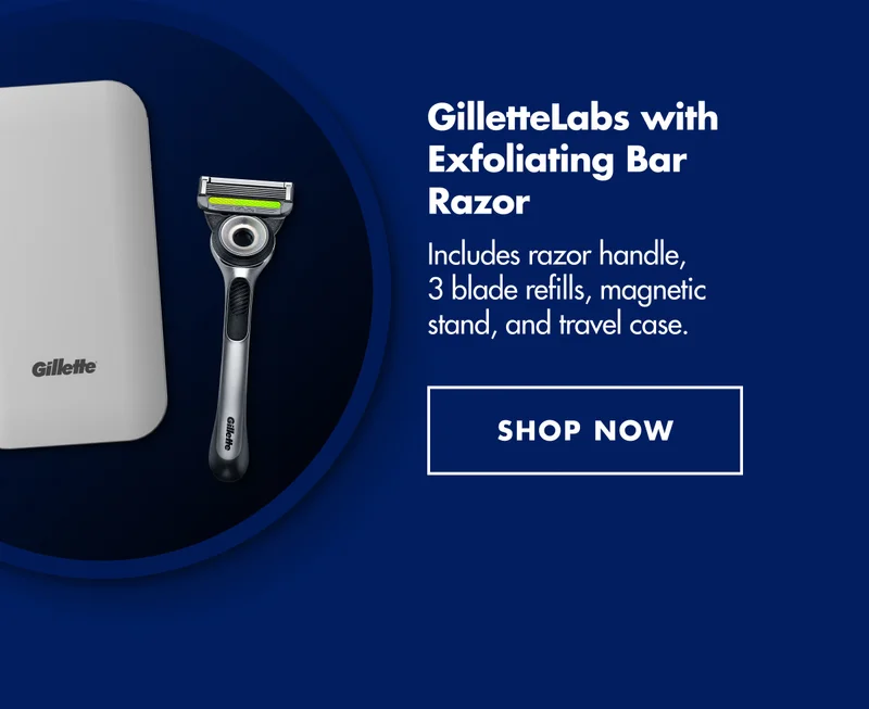 GilletteLabs with Exfoliating Bar Razor. Includes razor handle, 3 blade refills, magnetic stand, and travel case.