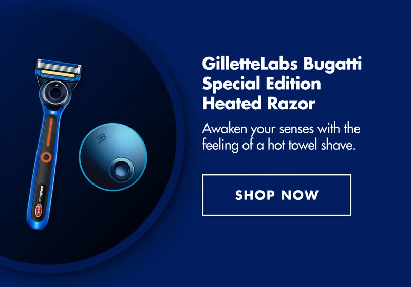 GilletteLabs Bugatti Special Edition Heated Razor. Awaken your senses with the feeling of a hot towel shave.
