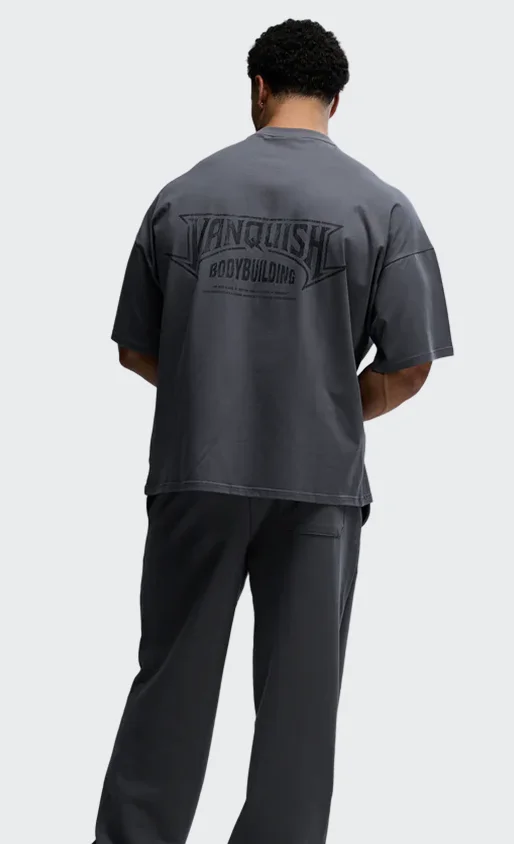 BODYBUILDING EMBLEM CHARCOAL OVERSIZED BOXY T SHIRT