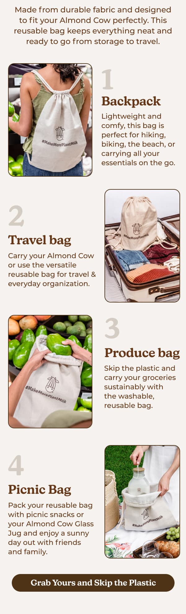Grab Your Almond Cow Reusable Bag and Skip the Plastic
