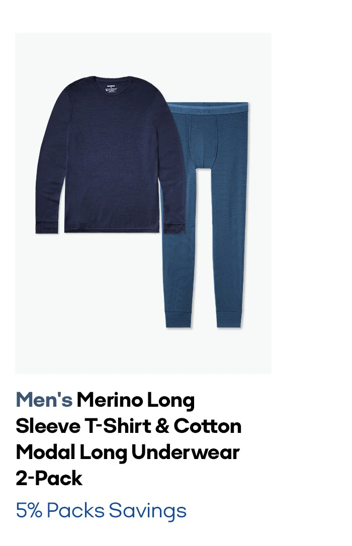 Men's Merino Long Sleeve T-Shirt & Cotton Modal Long Underwear 2-Pack | 5% Packs Savings