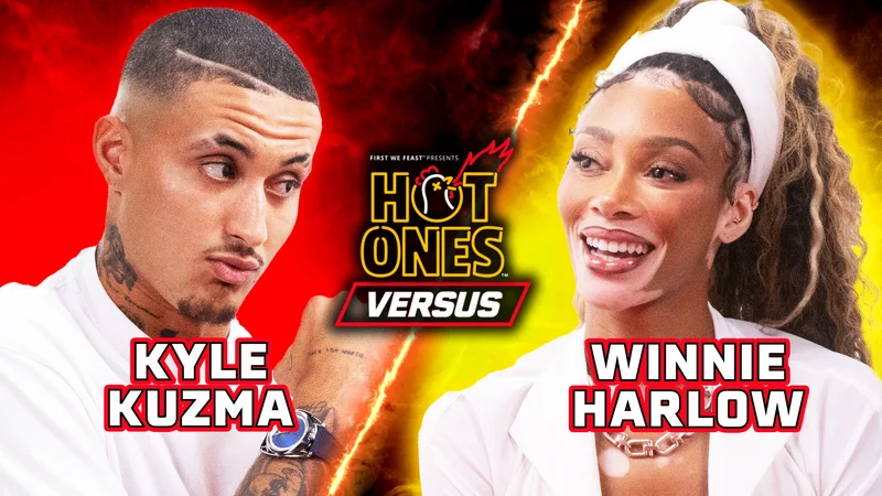 Kyle Kuzma and Winnie Harlow on Hot Ones Versus.