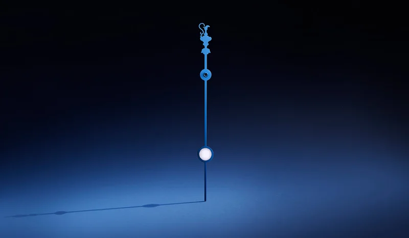Image of a second hand with a special design incorporating the America's Cup trophy, set against a gradient blue background.