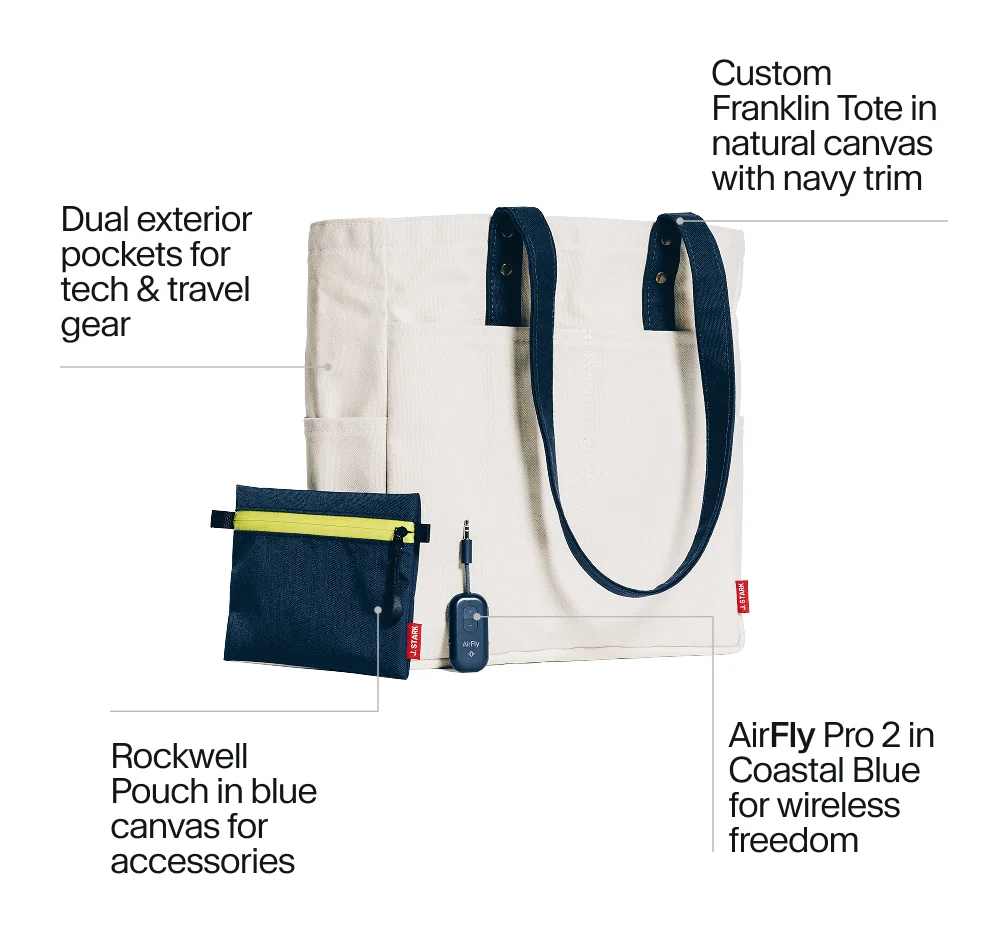 Custom Franklin Tote in natural canvas with navy trim