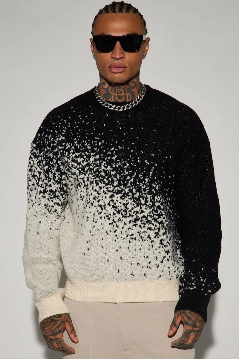 Image of Relaxed Fit Two Tone Crewneck Sweater - Black/combo