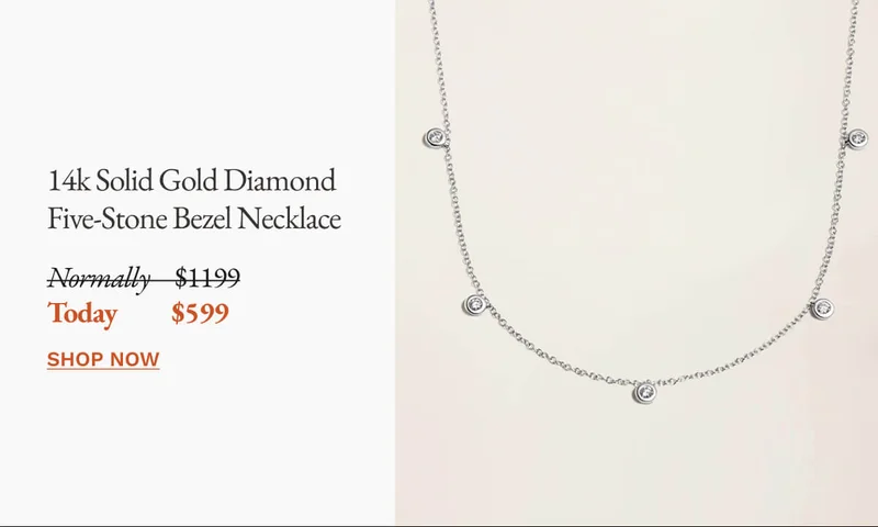 14k Solid Gold Diamond Five-Stone Bezel Necklace