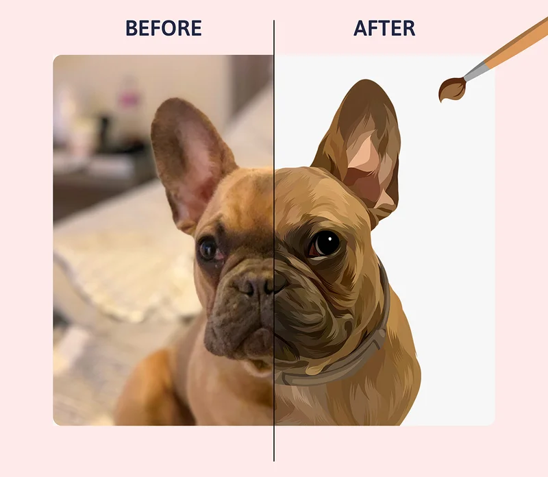 Before and After of a French Bulldg Modern Pet Portrait artwork