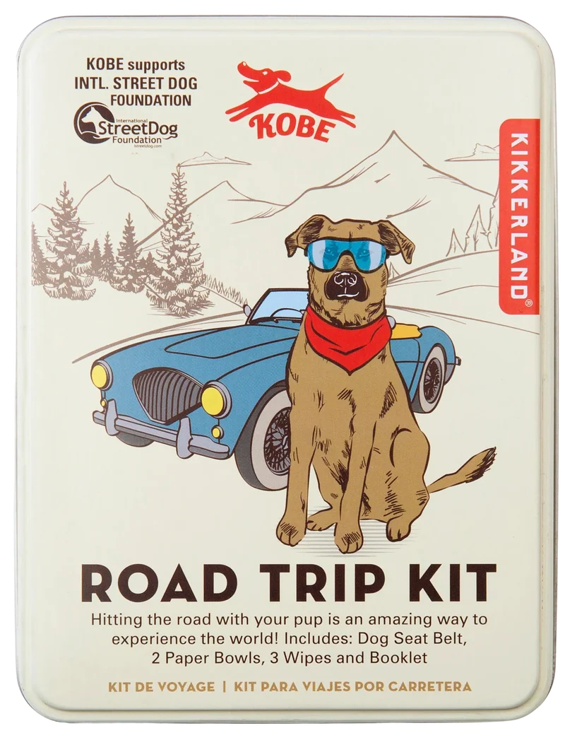 Image of Kikkerland Road Trip Kit - Dog Seat Belt, 2 Paper Bowls, 3 Wipes and Booklet