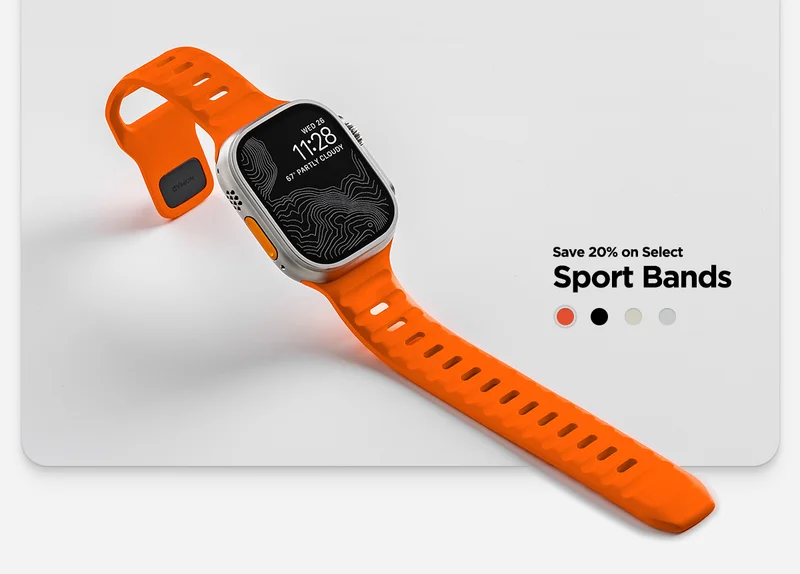 Holiday Hangover Sale. Get the gift you wanted. Shop the Sale. Featuring Ultra Orange Sport Band and Natural Apple Watch Ultra. 20% off