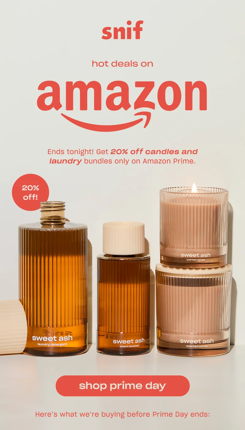 Ends tonight! Get 20% off candles and laundry bundles only on Amazon Prime.  Here’s what we’re buying before Prime Day ends: