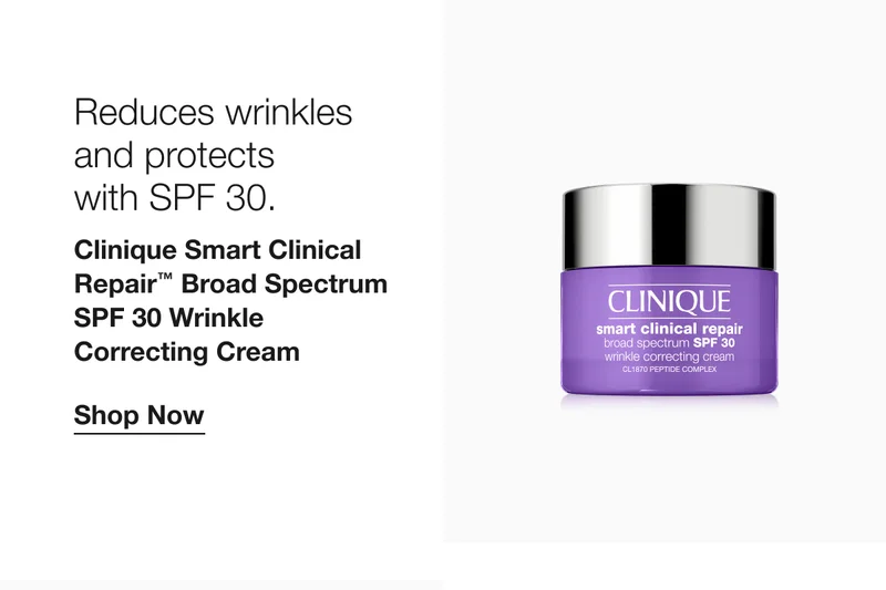 Reduces wrinkles and protects with SPF 30. Clinique Smart Clinical Repair™ Broad Spectrum SPF 30 Wrinkle Correcting Cream Shop Now