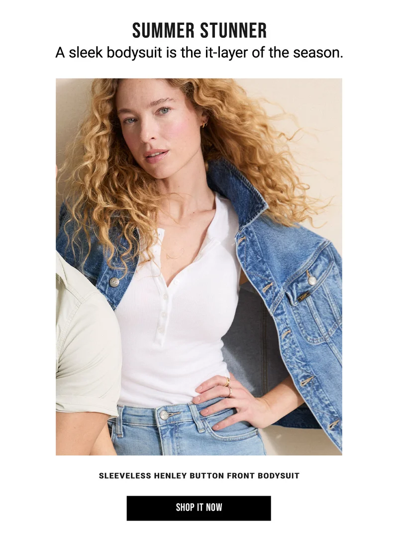 Summer Stunner A Sleek Bodysuit Is The It-Layer Of The Season. Sleeveless Henley Button Front Bodysuit Shop It Now