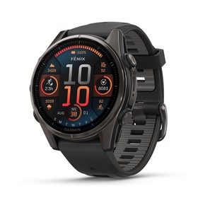 Garmin fenix 8 Sapphire 43mm AMOLED GPS Smartwatch, Carbon Gray DLC Titanium with Black/Pebble Gray Silicone Band