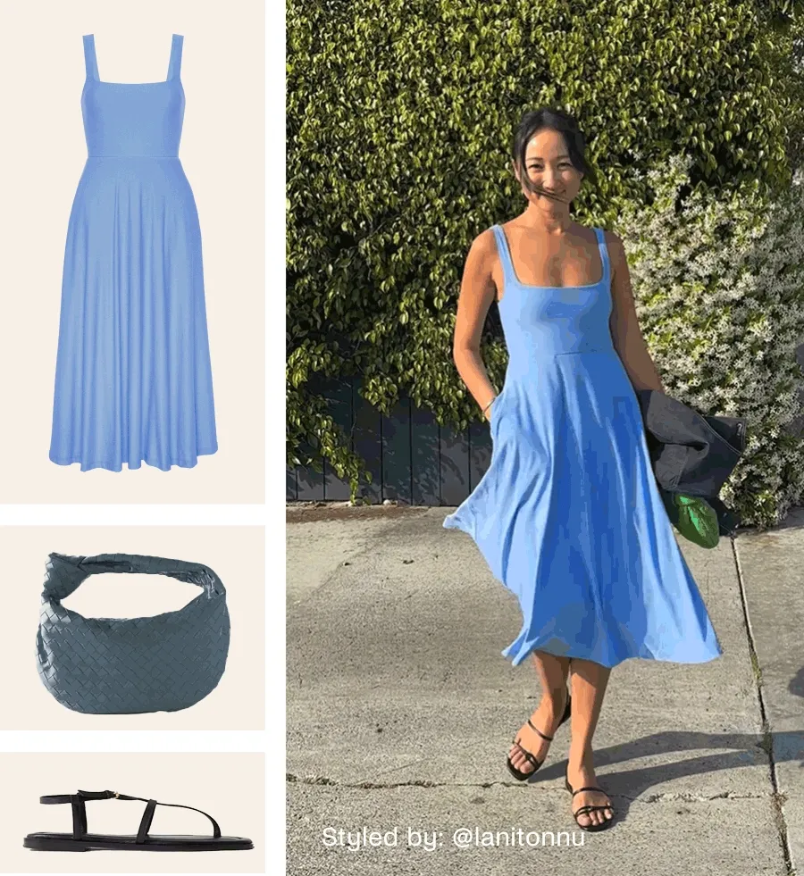 Featherweight At The Ready Square Neck Dress in Flower Blue Heather