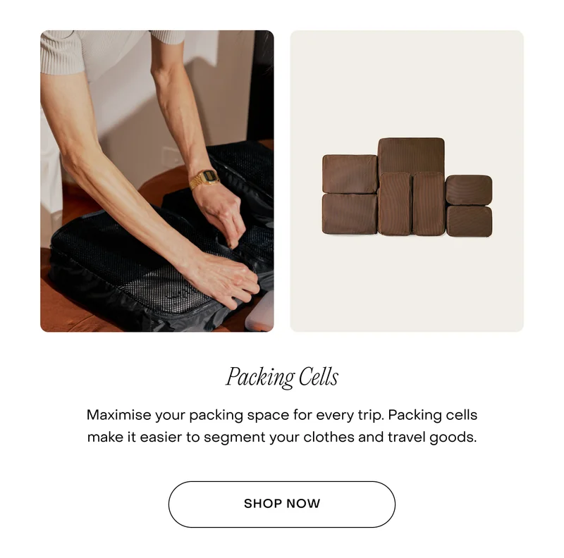 Packing Cells. Maximise your packing space for every trip. Packing cells make it easier to segment your clothes and travel goods.