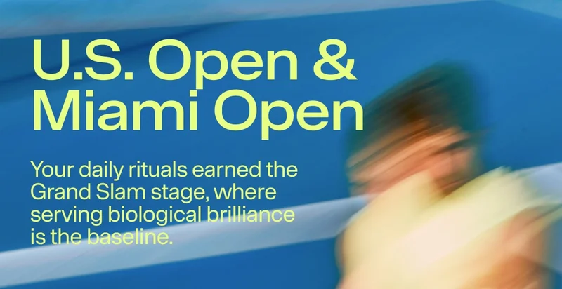Motion-blurred tennis player with text referencing the U.S. Open and Miami Open.