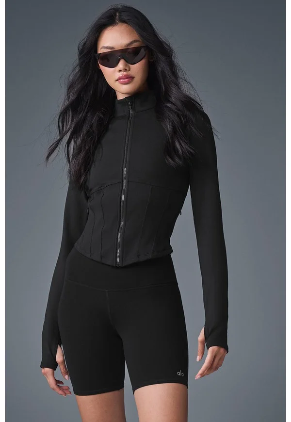 Airbrush Winter Warm Corset Full Zip Jacket - Black - Black / S