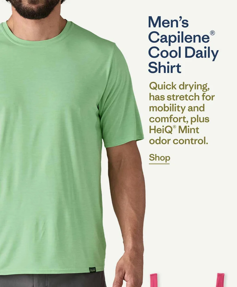 Men’s Capilene Cool Daily Shirt. Quick drying, has stretch for mobility and comfort, plus HeiQ Mint odor control. Shop.