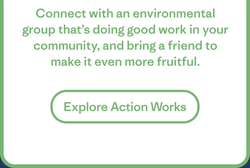 Connect with an environmental group that’s doing good work in your community, and bring a friend to make it even more fruitful. Explore Action Works.