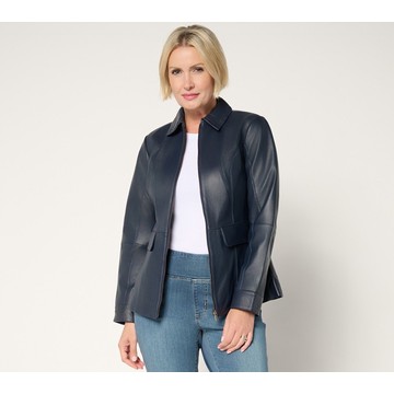 Denim & Co. Lamb Leather Zip Front Jacket with Pockets