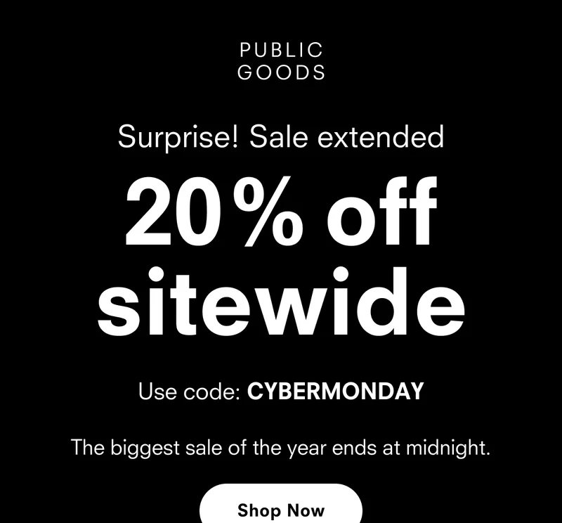 Last hours. 20% off sitewide.