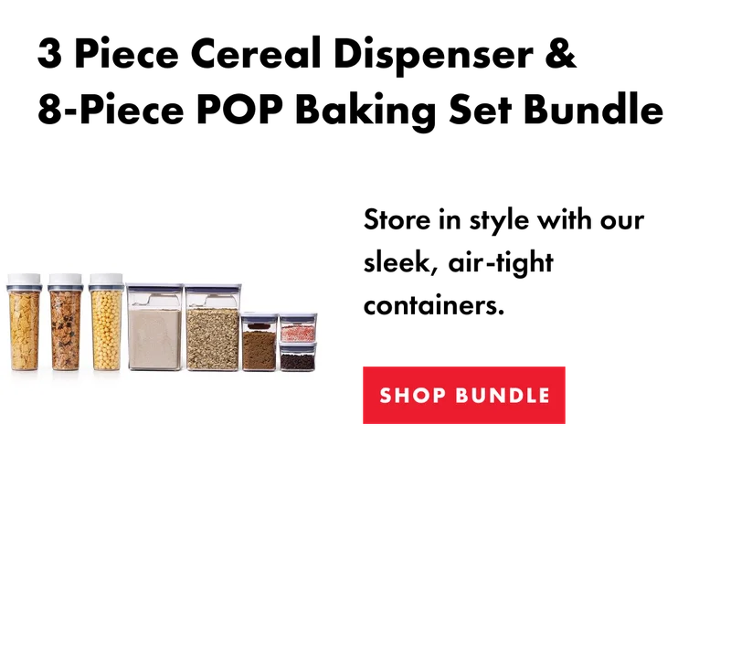 3 piece cereal dispenser and 8 piece POP baking set bundle.