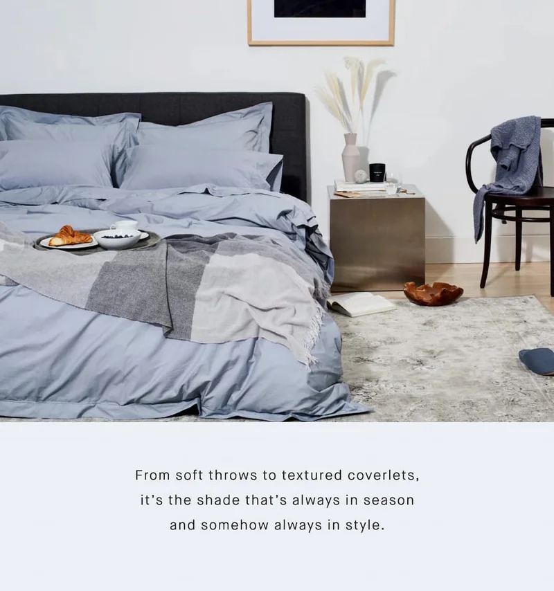 From soft throws to textured coverlets, it’s the shade that’s always in season and somehow always in style.