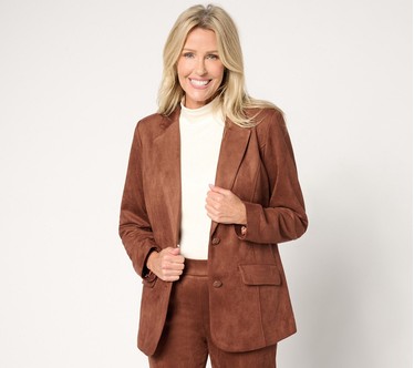 Isaac Mizrahi Live! Regular Estate Stretch Faux Suede Blazer w/Lining