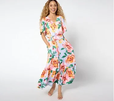 Isaac Mizrahi Live! Regular Flowy Crinkle Satin Maxi Dress