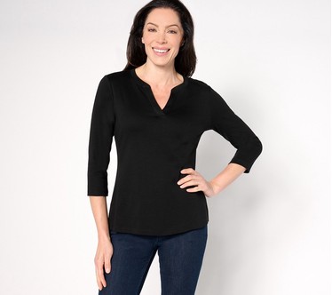 Isaac Mizrahi Live! Essentials Pima Cotton Split Neck Top