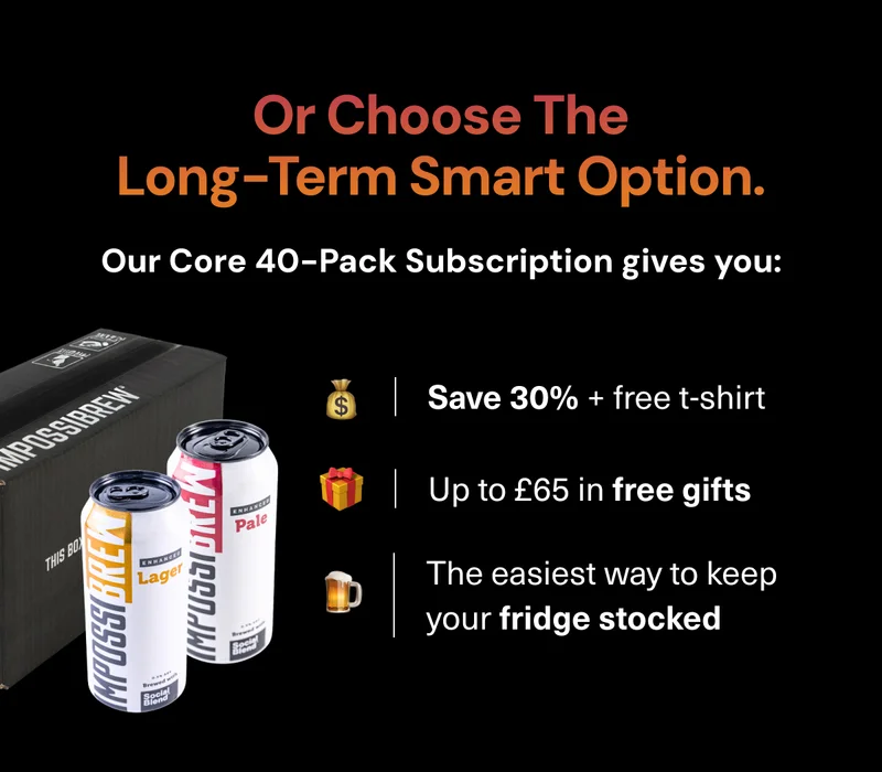 Or choose the long-term smart option. Our Core 40-Pack Subscription gives you: Save 30% + free t-shirt, up to £65 in free gifts, the easiest way to keep your fridge sticked.