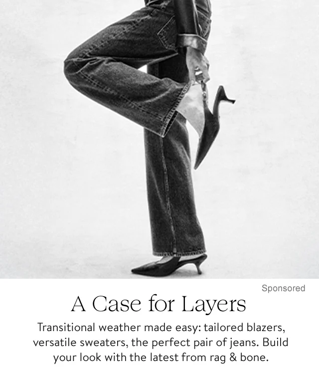 A woman wearing rag & bone jeans and slingbacks.