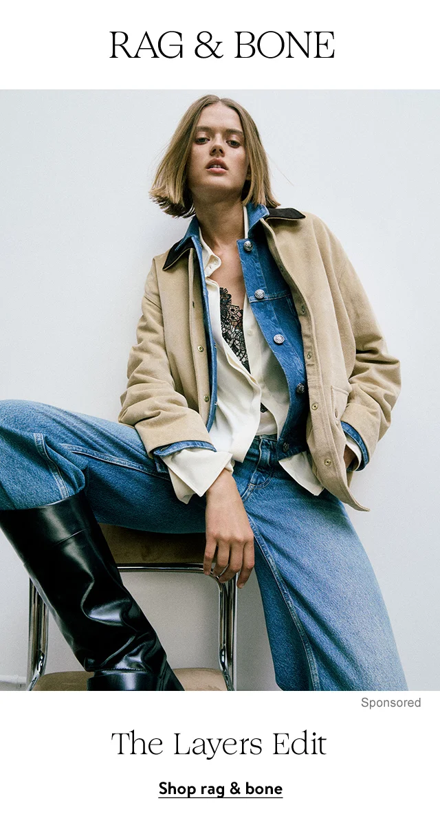 A woman wearing head-to-toe rag & bone.