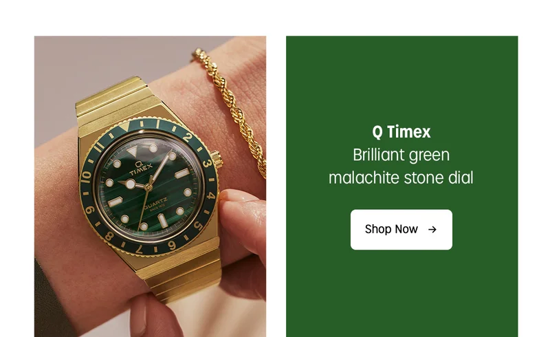 Q Timex | Brilliant green malachite stone dial | Shop Now