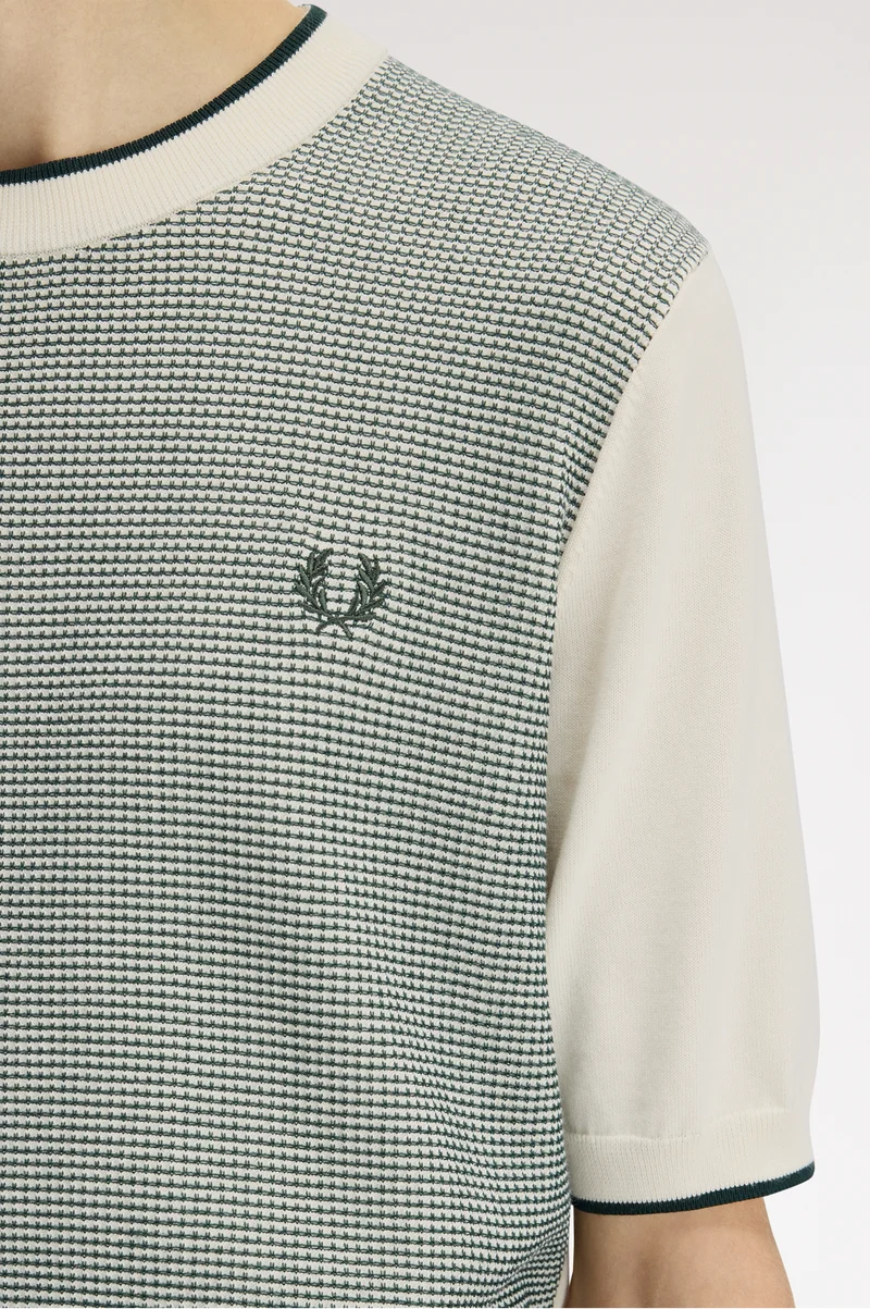 White and black tonic waffle knitted T-shirt
