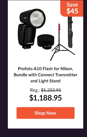 Profoto A10 Flash for Nikon, Bundle with Connect Transmitter and Light Stand