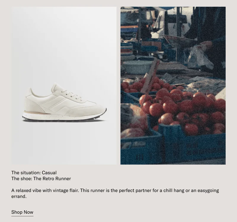The situation: Casual, The shoe: The Retro Runner. A relaxed vibe with vintage flair. This runner is the perfect partner for a chill hang or an easygoing errand. Shop Now.