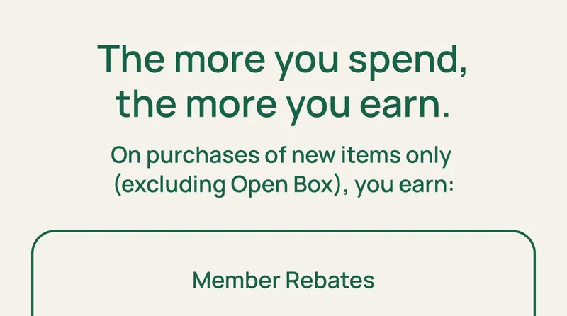 The more you spend, the more you earn. On purchases of new items only  (excluding Open Box), you earn: Member Rebates