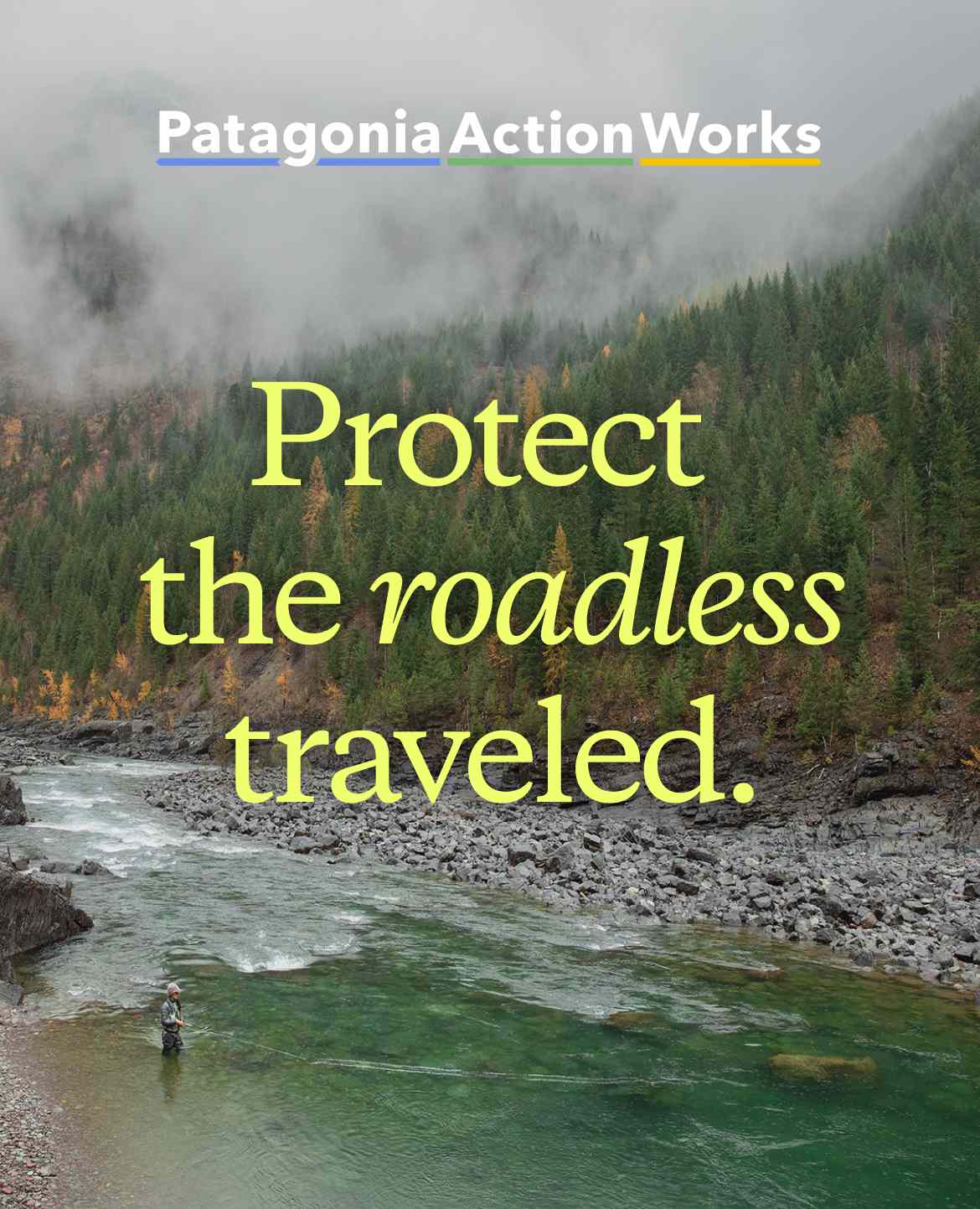 Patagonia Action Works. A person fishing in a river.