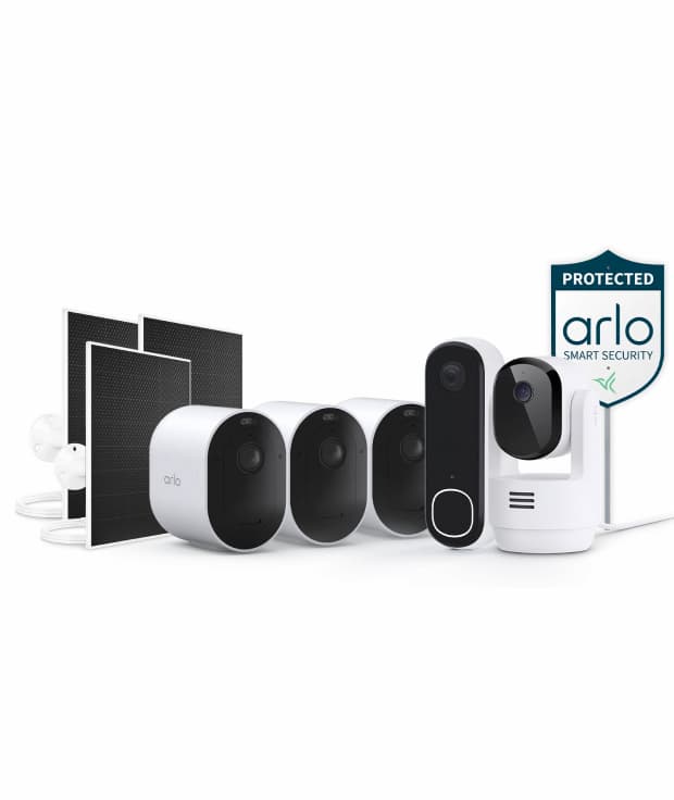 Video Doorbell 2K, Pro 6 Camera (3), Essential Pan-Tilt Indoor Camera, and Solar Panel Charger (3)