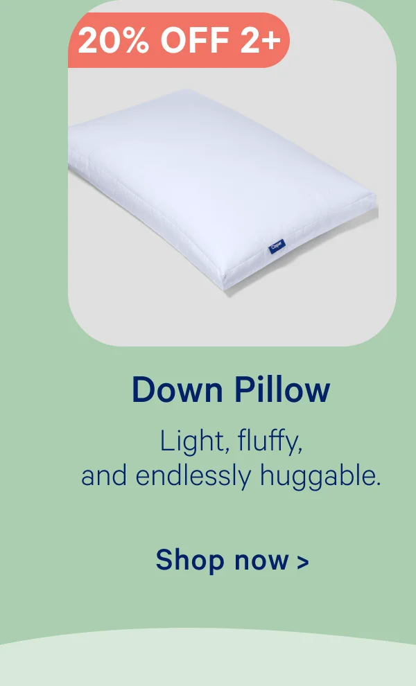 Down Pillow; Light, fluffy, and endlessly huggable.