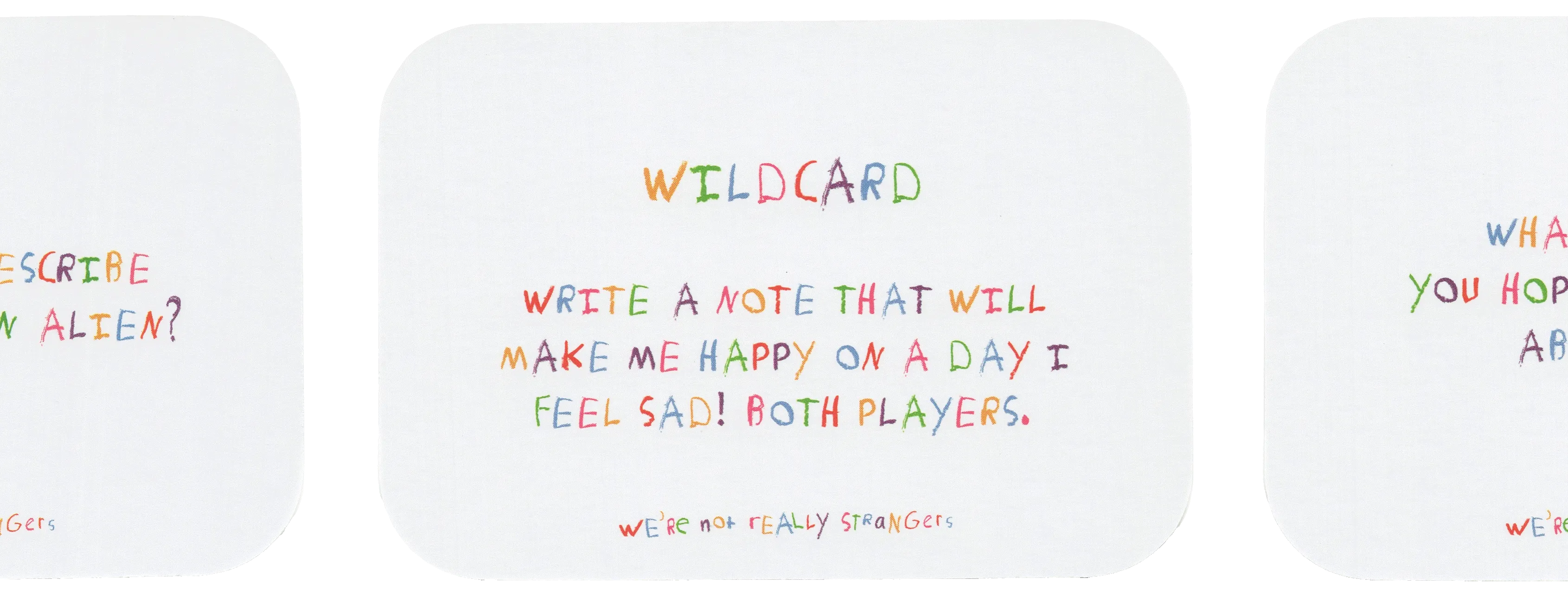 Collection of We're Not Really Strangers Kids Edition cards shuffling.
