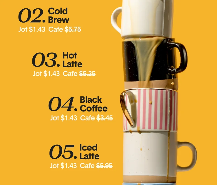 an image of a stack of coffee cups with prices of coffee
