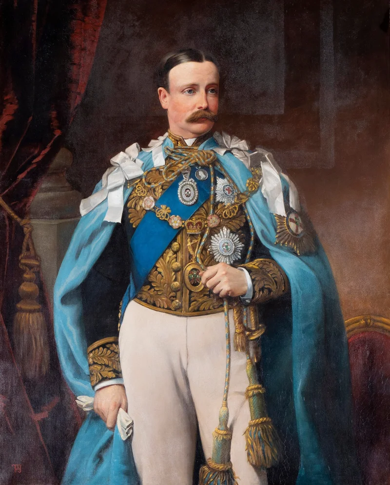 Charles Stewart Vane-Tempest-Stewart, 6th Marquess of Londonderry, wears the Irish crown jewels in an 1889 painting by Sir Thomas Alfred Jones.